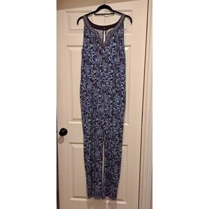 Magnolia Grace Catarina Knit Wide Leg Jumpsuit Paisley Purple & Blue Size XL